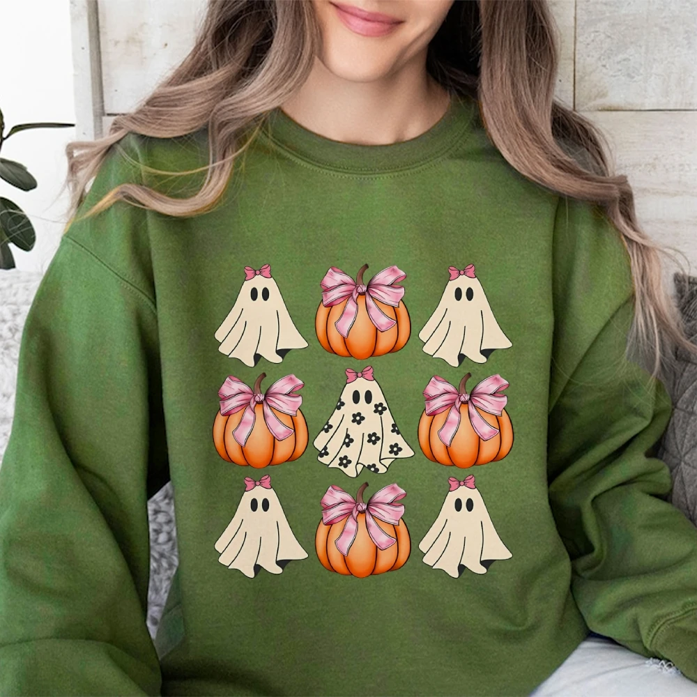 Woman\'s Halloween Print Round Neck Pullover Trendy Graphic Sweatshirt Cusal Long Sleeve Shirt Comfort Unisex Spring and Autumn