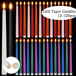 12-120Pcs Wedding LED Taper Candle Flickering Candle Lights Flameless Battery Operated Candles Party Electric Fake Candles