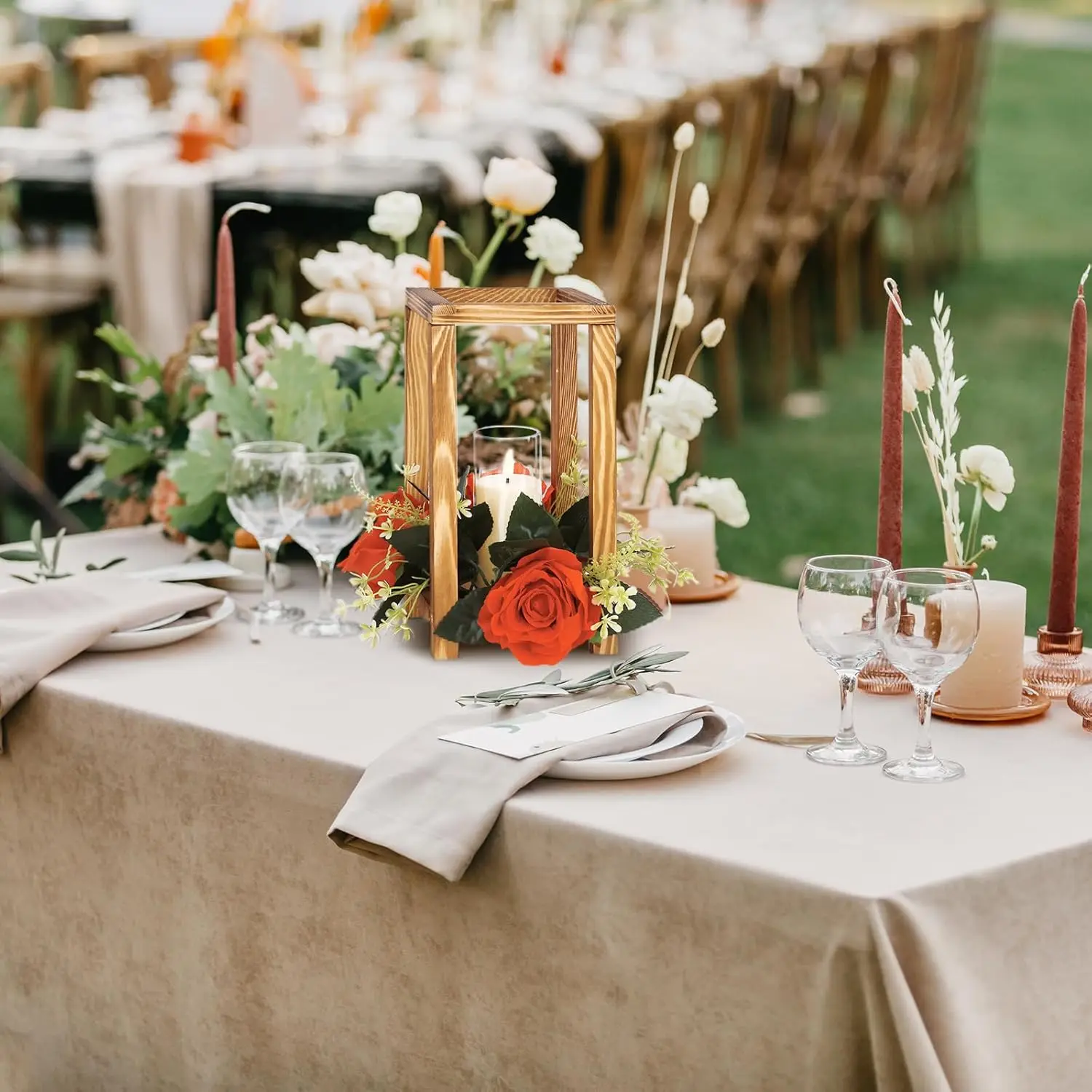 قطعة واحدة من حاملات فانوس الزفاف الخشبية، حامل فانوس الشموع لتزيين حفلات الزفاف والمدفأة وحفلات الطعام