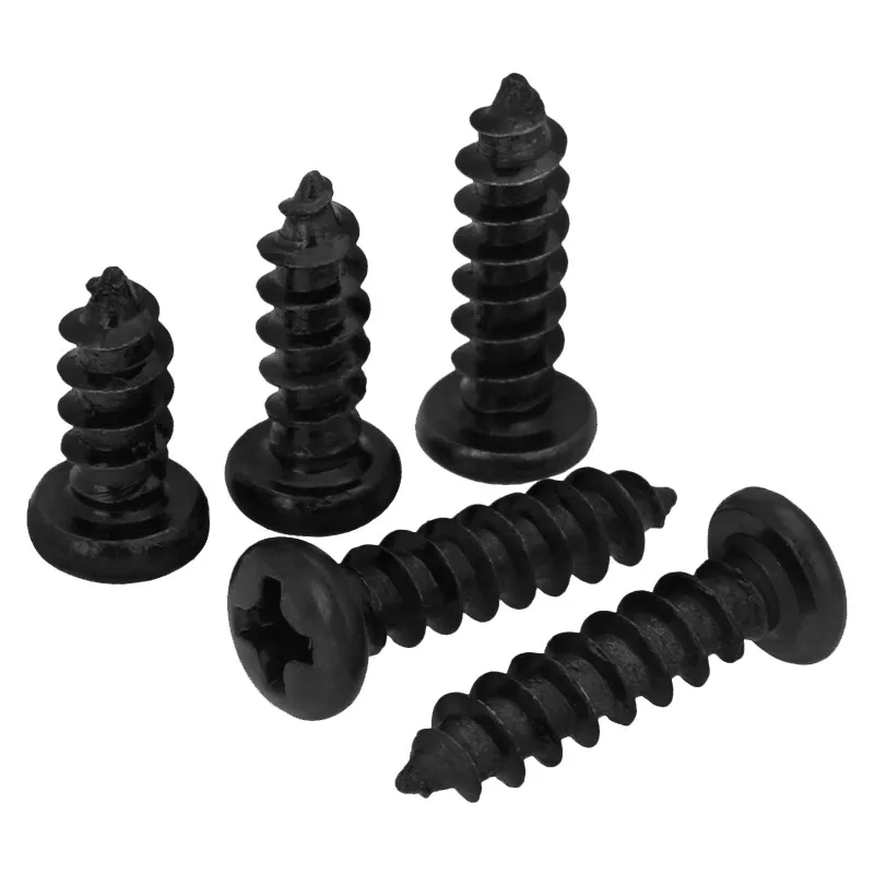 Саморезы по дереву из черной углеродистой стали с круглой головкой и крестообразным шлицем M3 * 6 M1 M1.2 M1.7 M2 M3 M4 Винты PA Винты для мебельного шкафа