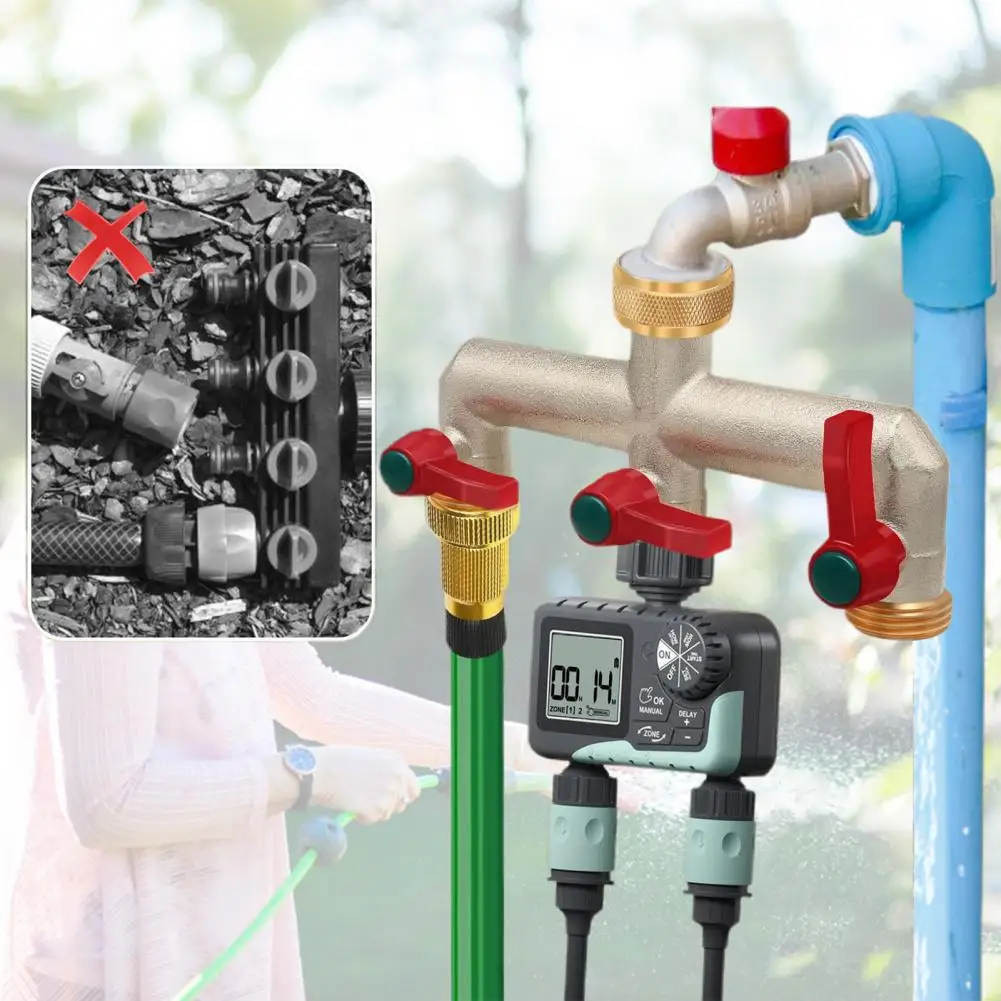 3 Way Garden Hose Splitter Nickel Plated Brass Faucet Manifold 3/4