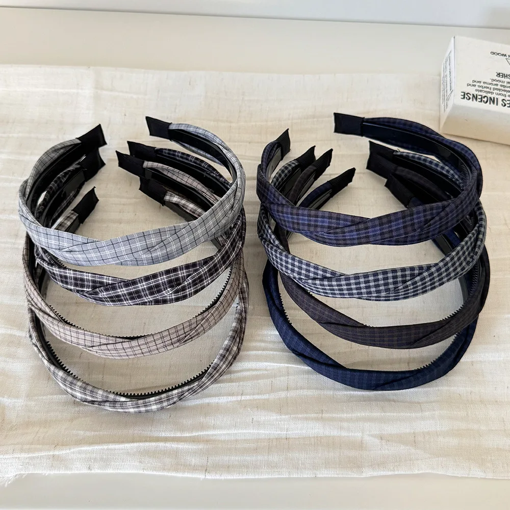 Korean Style Twist Turban Headband for Women 2026 New Plaid Pattern Toothed Hair Hoop Fashion Daily Hair Accessories for Girls