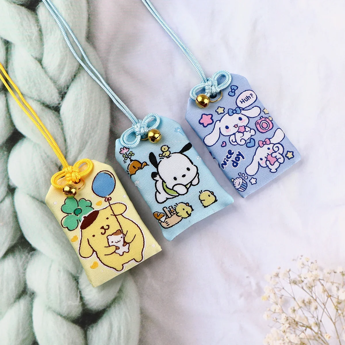 Kawaii Anime Cute Things Embroidery Pray Omamori Charm Wealth Bag Protection Safety Amulet Pendant Keychain Toys Gift