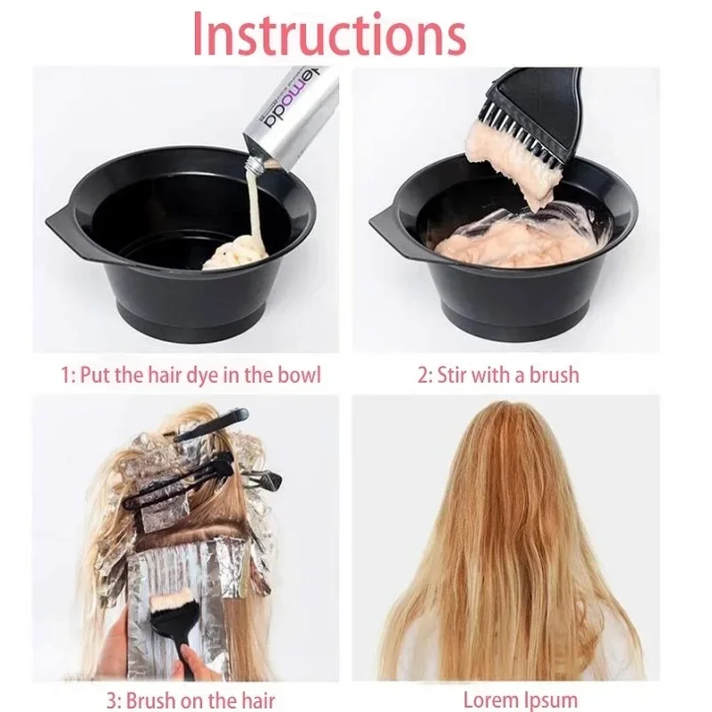 4Pcs Professional Hair Dyeing Kit Hair Color Dye Bowl Stirring Brush For DIY Hair Coloring Bleaching Salon Home Hair Dye Tools image 4