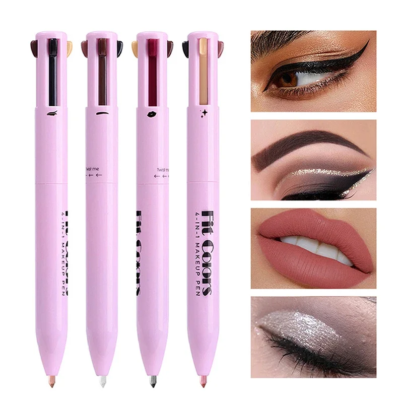 Penna per trucco multifunzione 4 in 1, eyeliner da viaggio compatto, matita per labbra, matita per sopracciglia, penna per ombretto evidenziatore