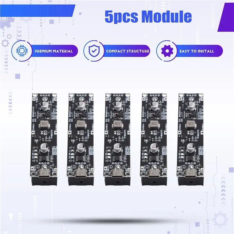 ABUG-Type-C 18650 Lithium Battery Boost Step Up Module 5Pcs 18650 Lithium Battery UPS Module For MCU Router DIY 12V