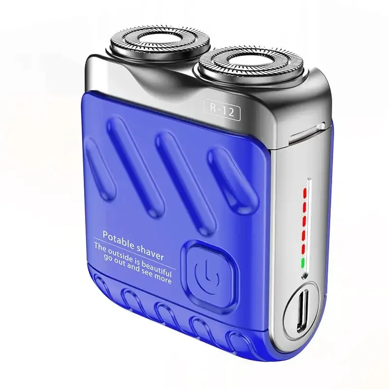 ミニダブル電気シェーバー-ポータブル回転式デュアルリングシェーバー-磁気刃ヘッド-充電式type-c-トラベル-自宅用-男性向け