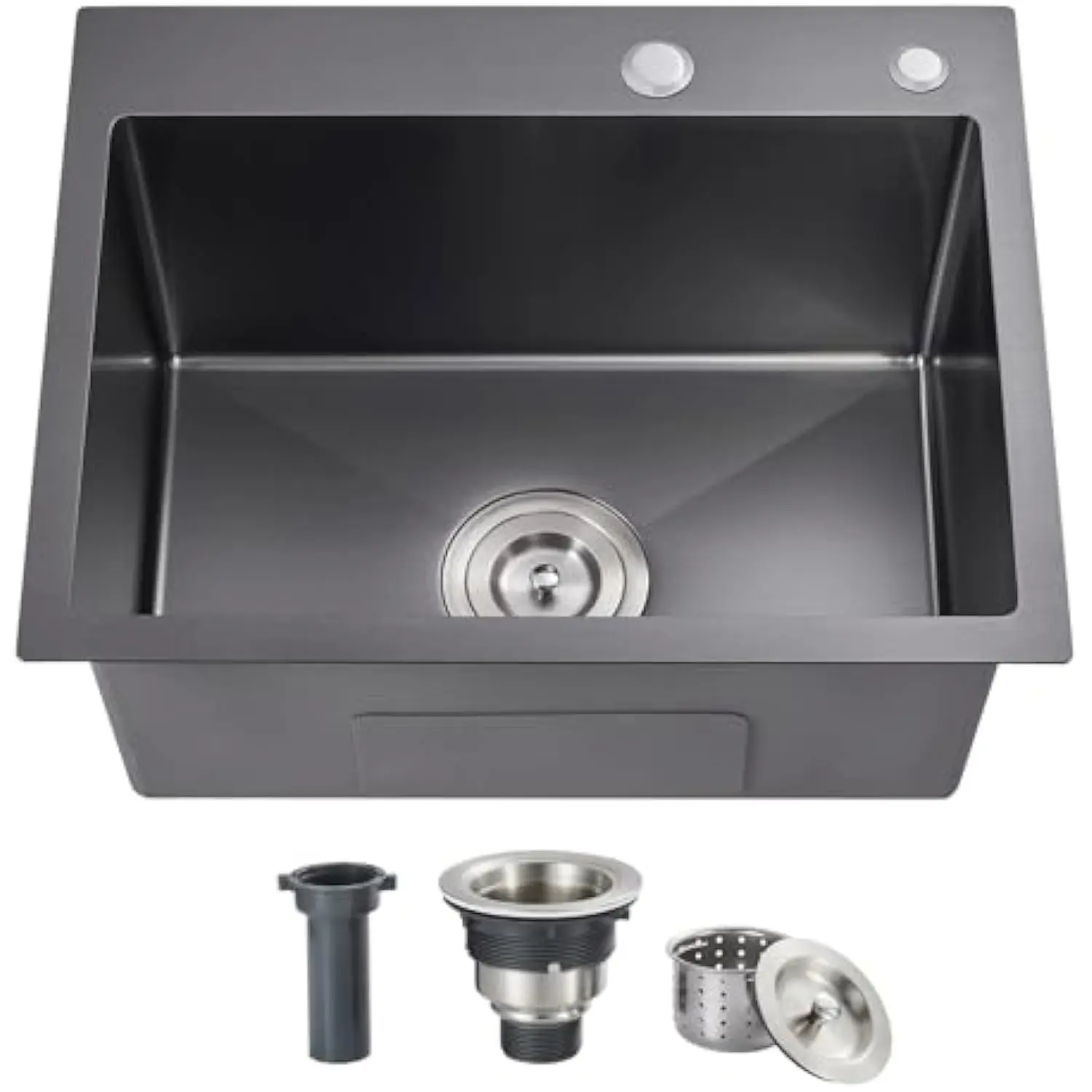 

20X16X9 in Kitchen Sink Black Top Mount Single Bowl 2 Hole, 304 Stainless Steel Handmade Drop-In Bar Prep Small Sink