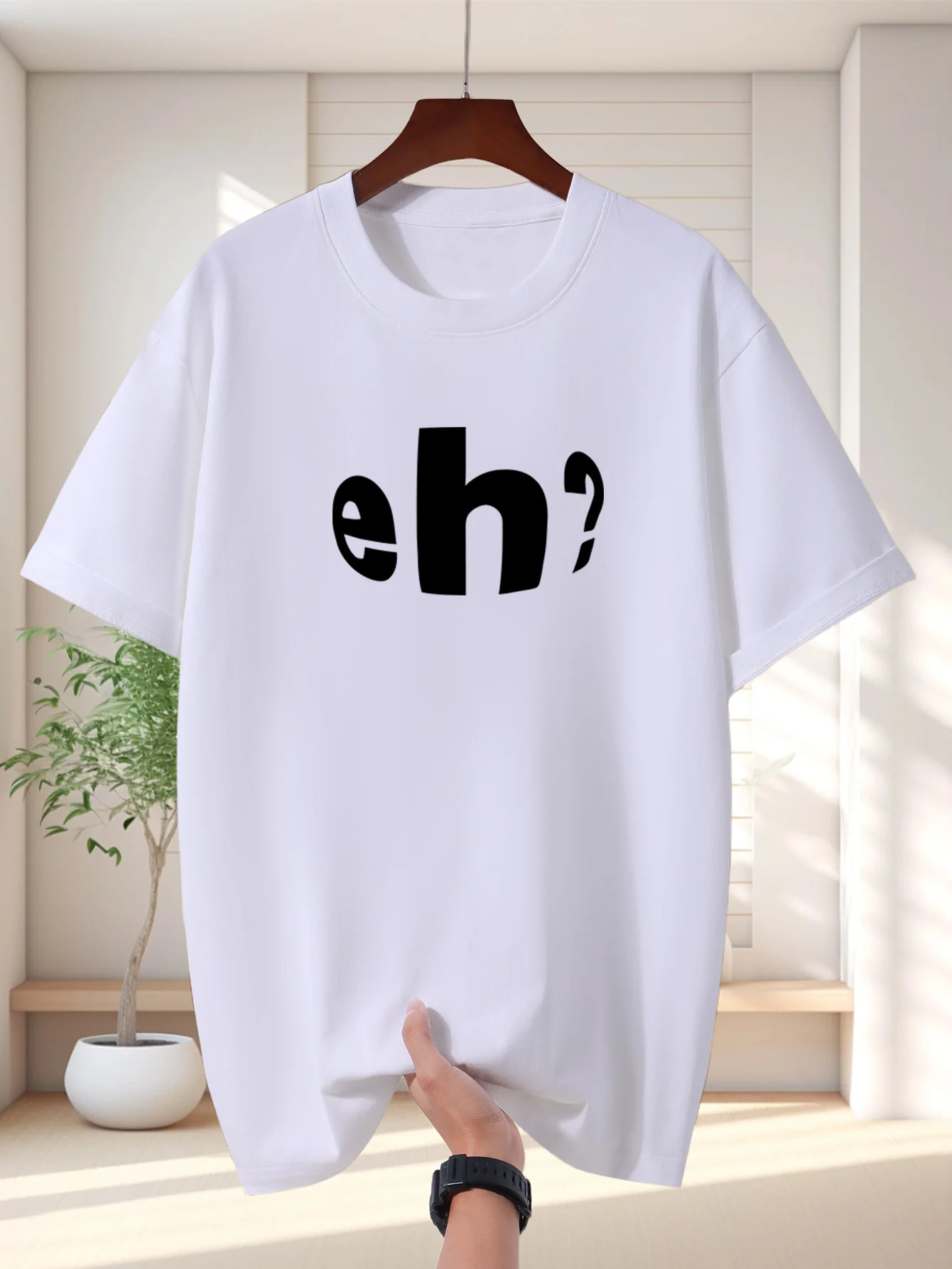 Bold Eh Letter Print Men Short Sleeve Tshirt Minimal Eh Word Design O Neck Tee Casual Simple Style Male Street Fashion Tops