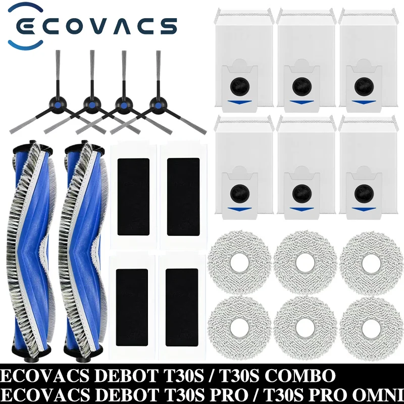 ECOVACS DEBOT T30S / T30S COMBO / T30S PRO / T30S PRO OMNI Staubsauger Wischmopp Staubbeutel Haupt- und Seitenbürste Filter Zubehör