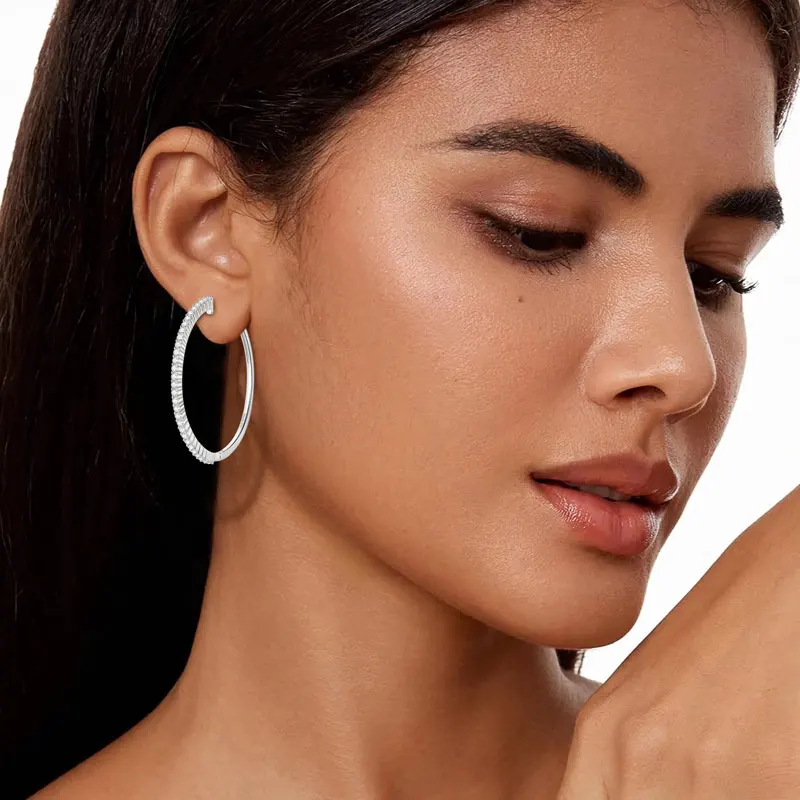 IOGOU 2mm 0.90CT VVS1 Moissanite Diamond Big Hoop Earrings for Women Original 925 Sterling Silver Luxury Engagement Fine Jewelry