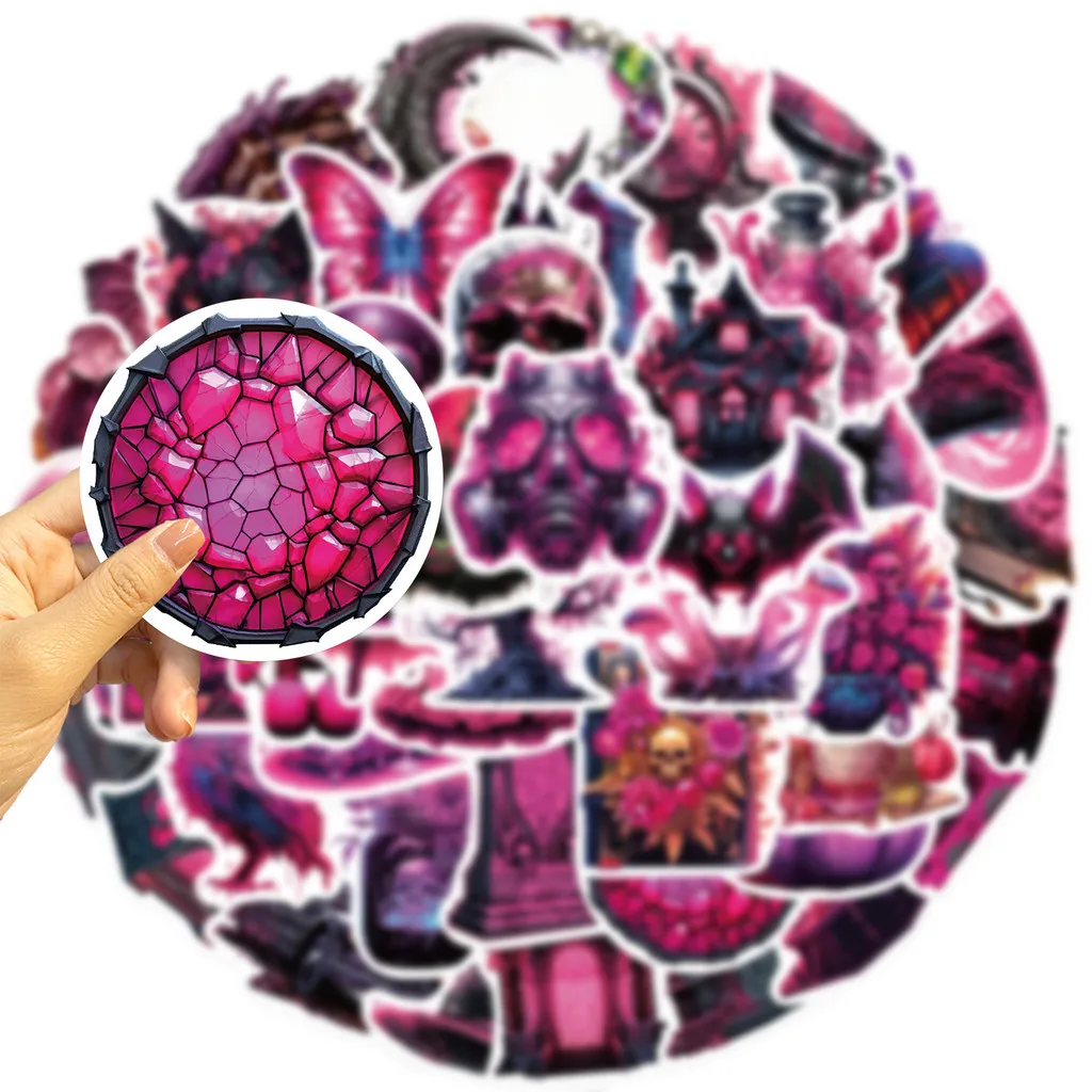 Adesivos de grafite mágicos roxos e pretos de desenho animado misterioso de 50 peças - decoração à prova d'água DIY para guitarras, notebooks, bagagem