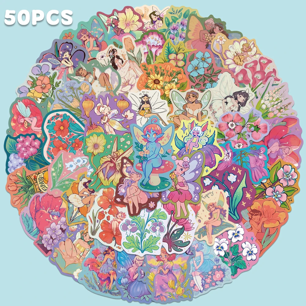 

50pcs Flower Fairy Sticker Cartoon Colorful Decal For Diary Phone Laptop Luggage Guitar Bicycle Helmet Decoration Sticker