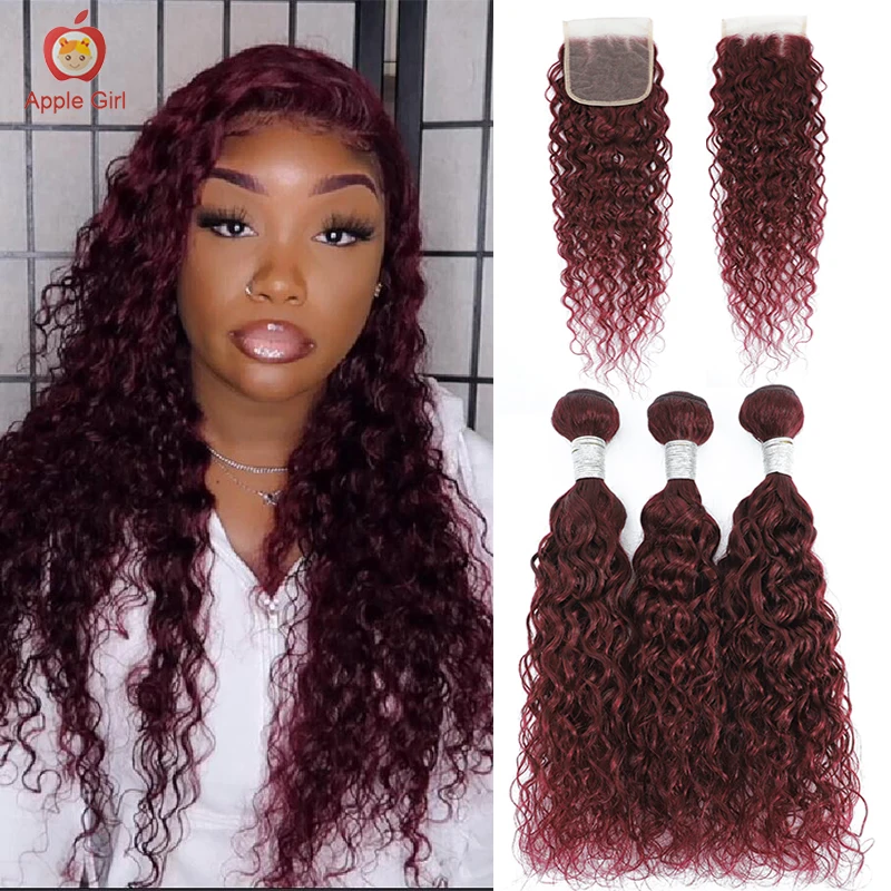 99j-colored-dark-wine-water-wave-hair-bundles-with-closure-brazilian-remy-human-hair-3-4-bundles-with-transparent-lace-closure