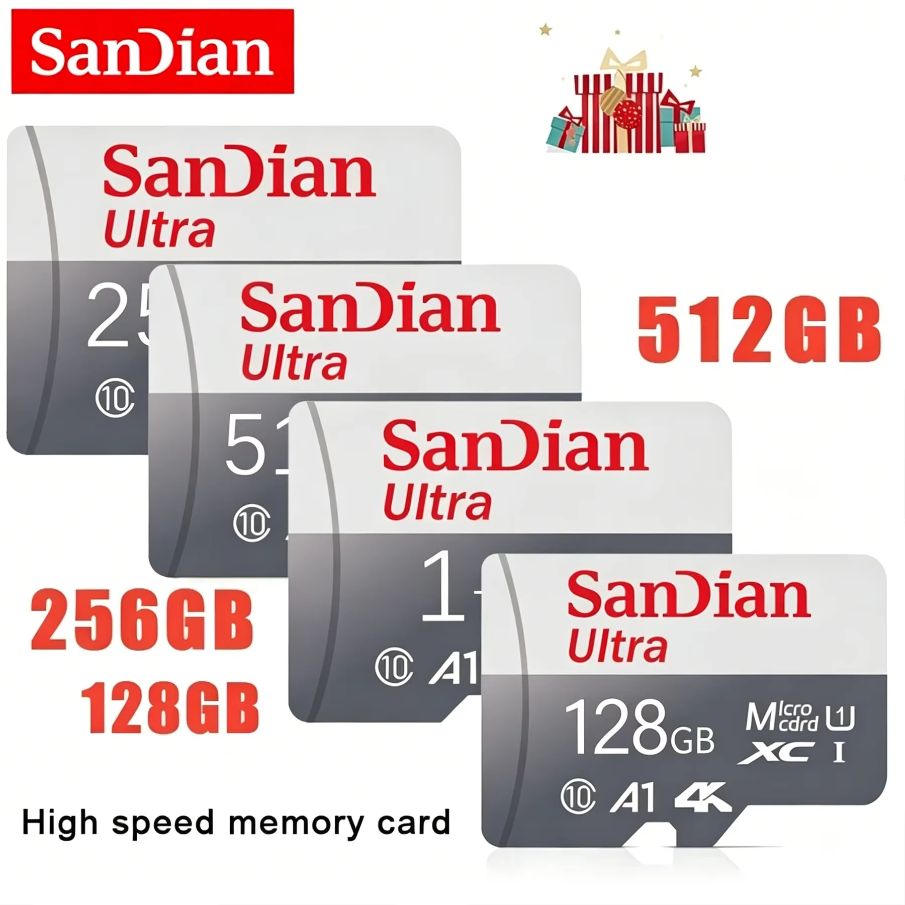High Speed Micro SD Card Memory Card 64GB 128GB 512GB 1TB U3 V30 A2 Class 10 for Smartphone Gaming Tablet 4K Video Phone Storage