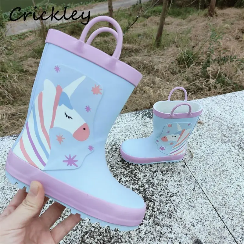 

New Unicorn Girls Rainboots Rubber Cartoon Printed Waterproof Children Water Shoes Anti Slip Kids Rain Boots