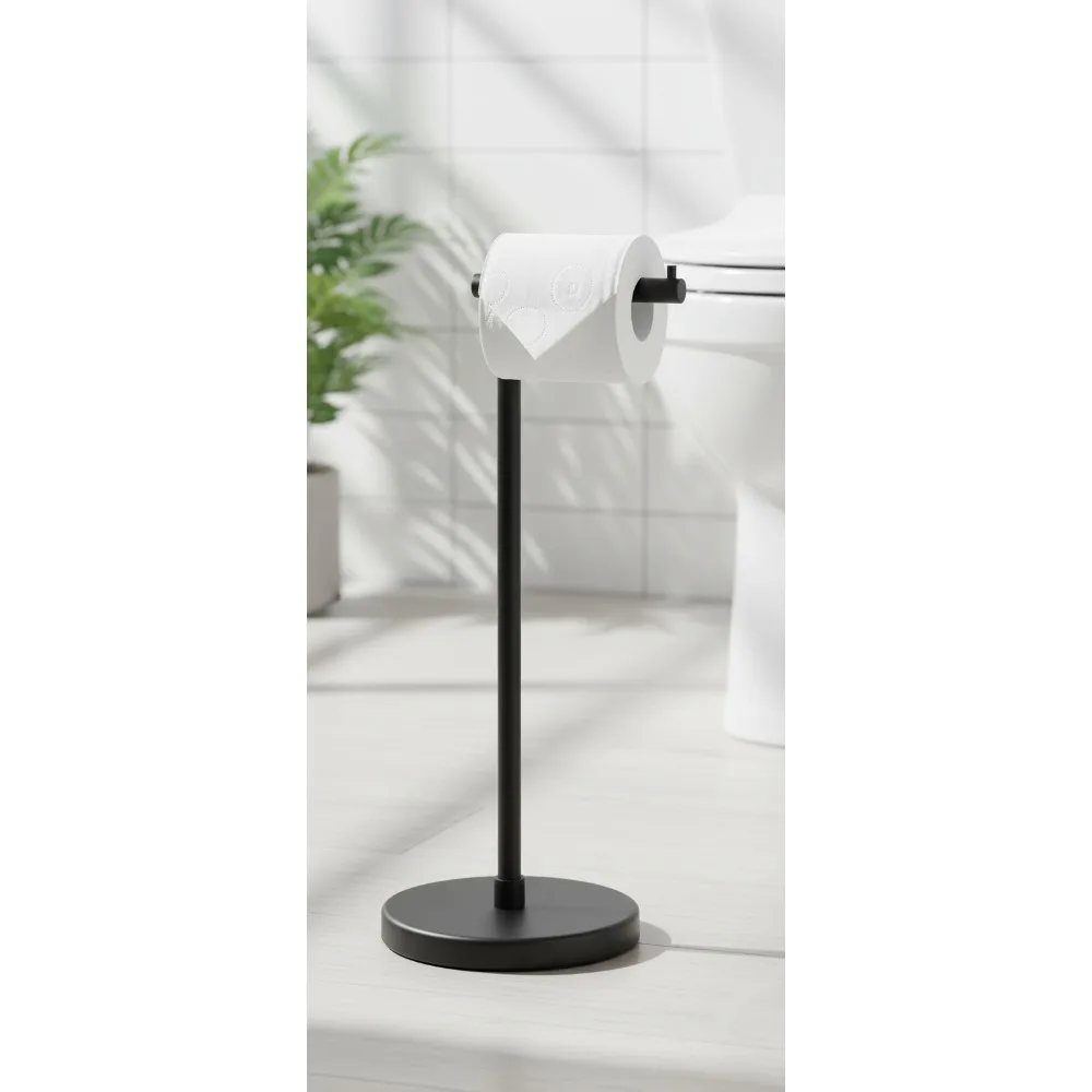 

Modern Toilet Paper Holder Stand Freestanding SUS304 Stainless Steel Rustproof Matte Black Bathroom Tissue Roll