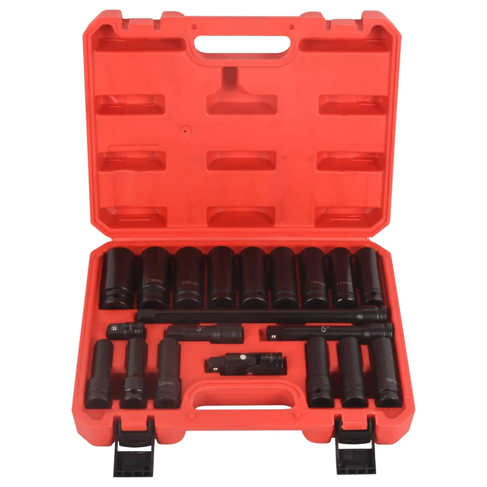 

1/2" Drive Deep Impact Socket Set 20Pcs Socket Set, 3',5',10' Extension Bars 3/8" to 1/2" Universal Joint
