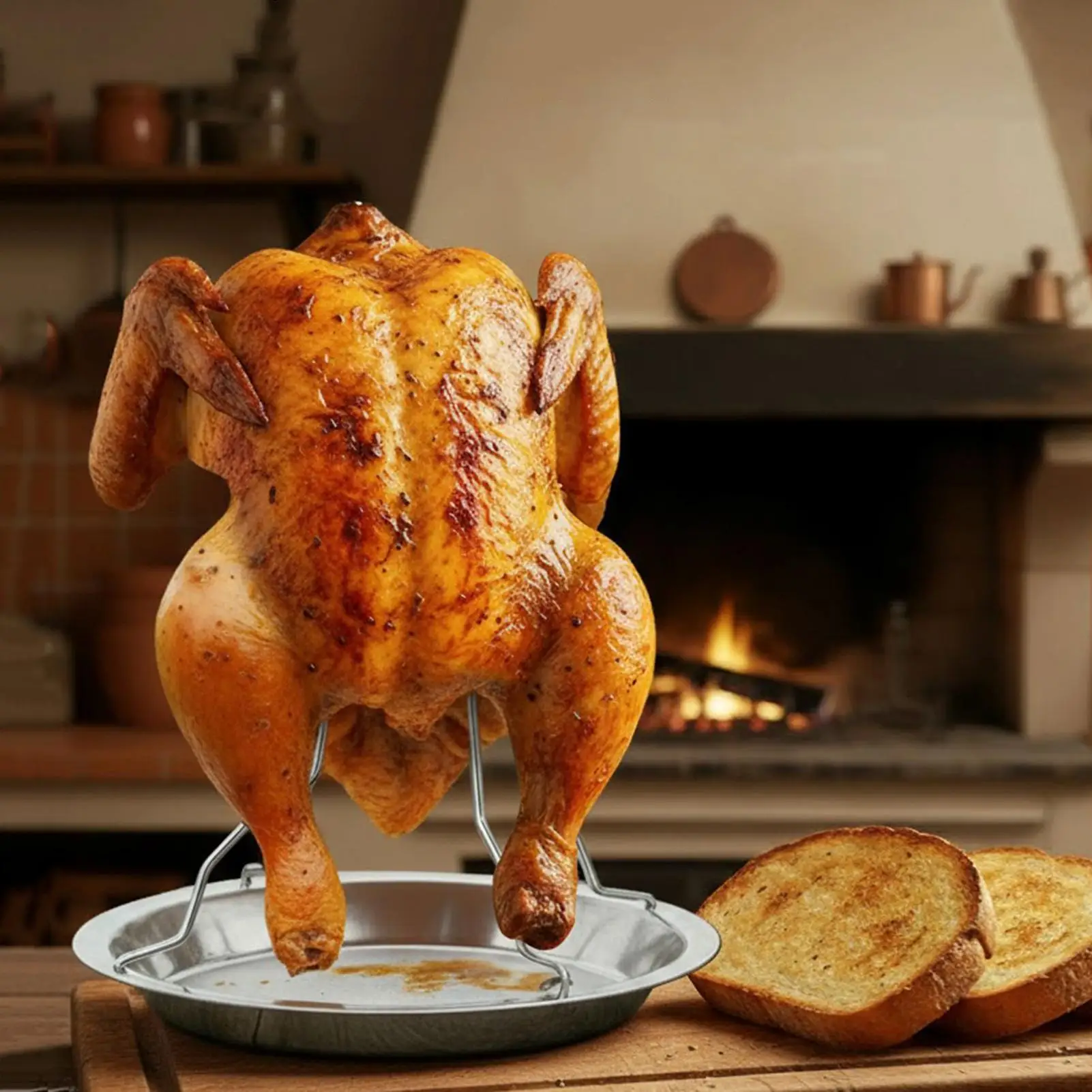 Supporto per arrostire polli per forno Griglia per pollame antiaderente in acciaio inossidabile Griglia per girarrosto per polli grande pieghevole per alimenti da cucina all'aperto