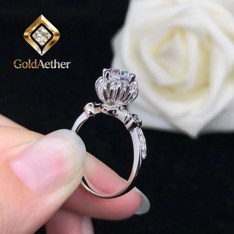 

GoldNouveau New Arrival 1Ct 6.5mm D Color VVS1 Moissanite Engagement Ring AU750 18K White Gold Ring Wedding Diamond Jewelry R100
