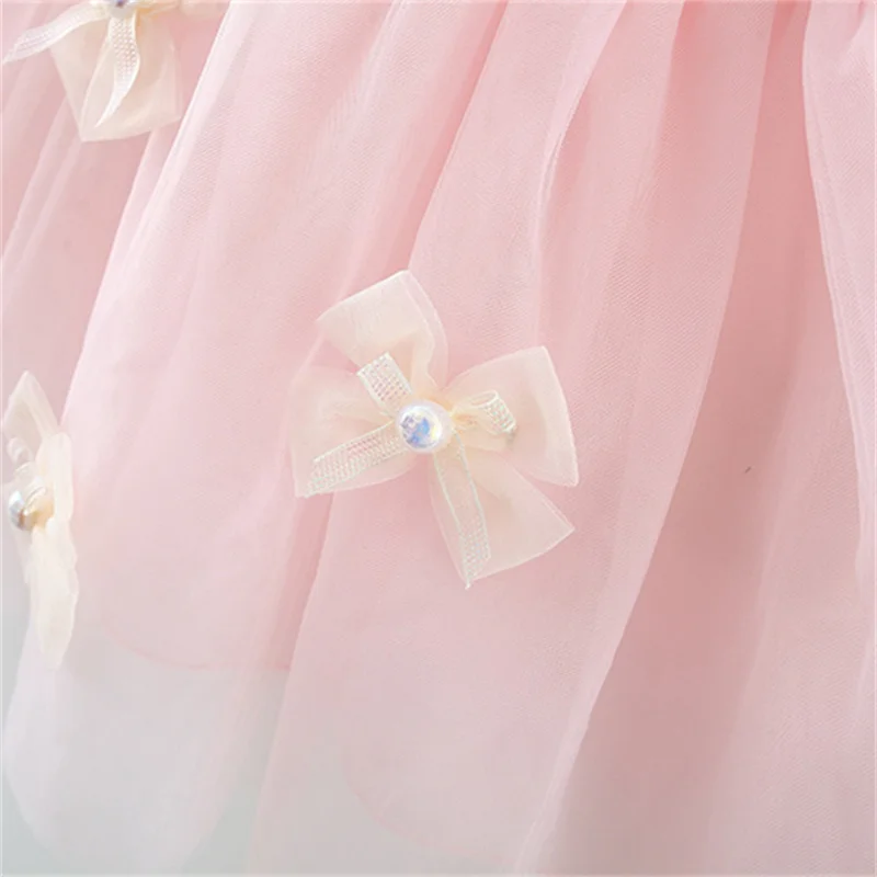 Sweet Flower Fairy Baby Girl Party Dresses Summer Solid Color Mesh Princess Evening Dress Kids Costume 0 to 3 Years Old Children