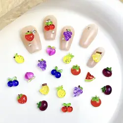 3D Cartoon Simulatied Peach Cherry Nail Art Decorations Sparkling Resin Fruits Mixed Series Nail Charms for DIY Nail Accessories