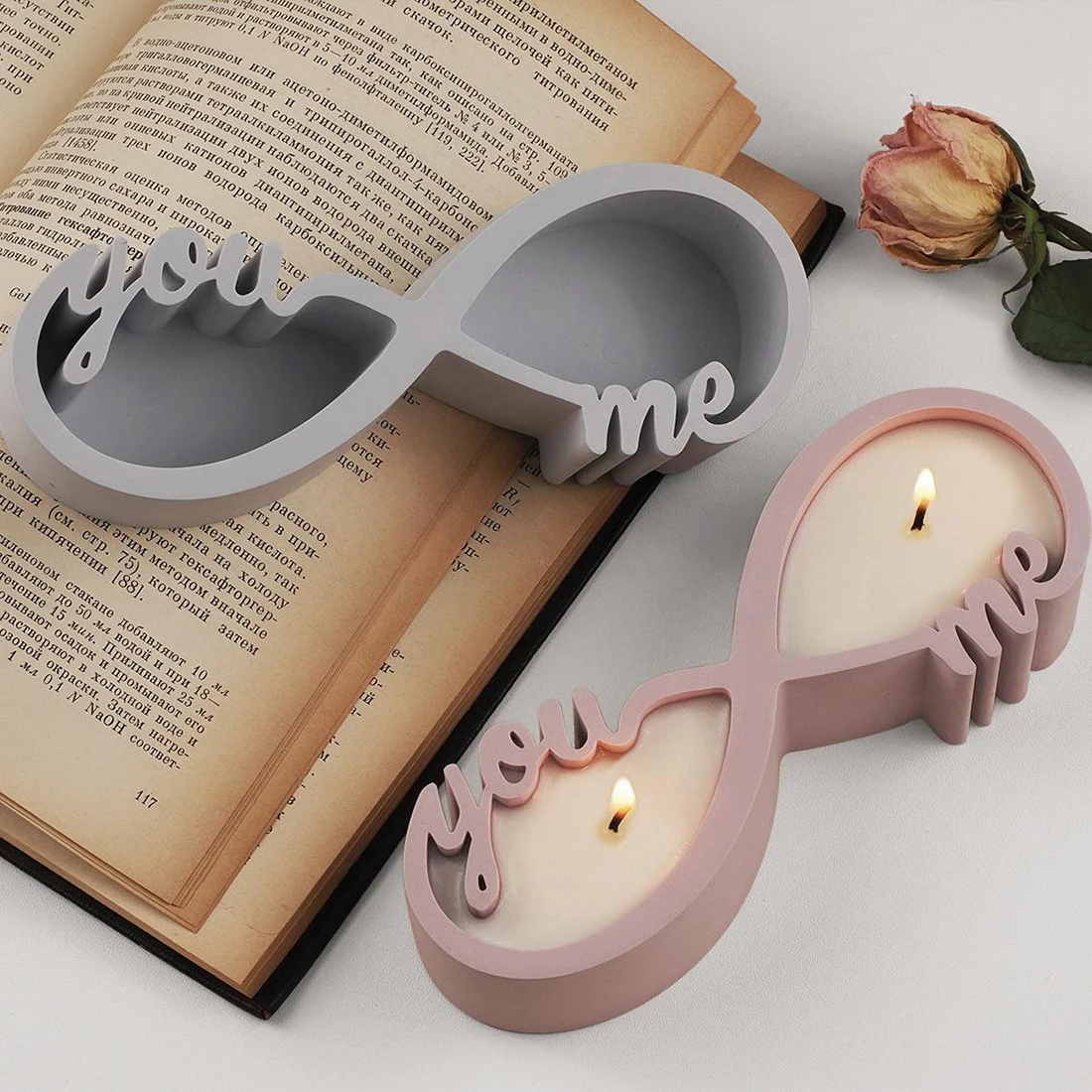 DIY YOU And ME Eternal Love Kerzenständer Silikonform Infinite Love Kerzenhalter Gips Aroma Kerze Tasse Zement Gipsform