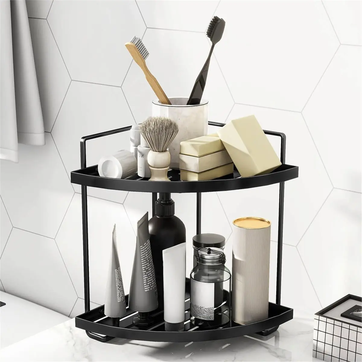 Black Corner Bathroom Counter Organizers Storage Shelf for Fridge Home Home Storage Accessories