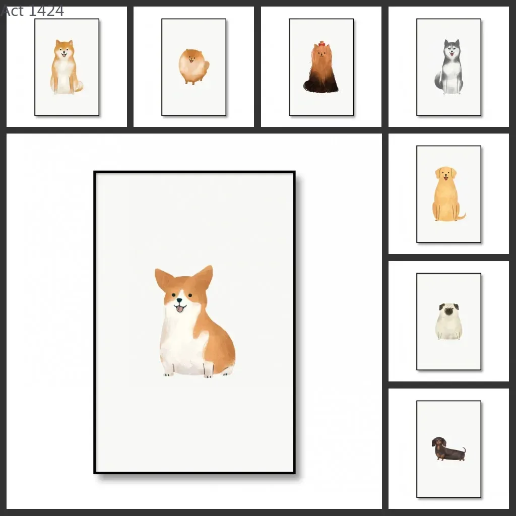 Minimalist Style Animal Art Poster Cute Dog Wall Art Picture Canvas Print Painting Modern Home Improvement Children'S Room Gi