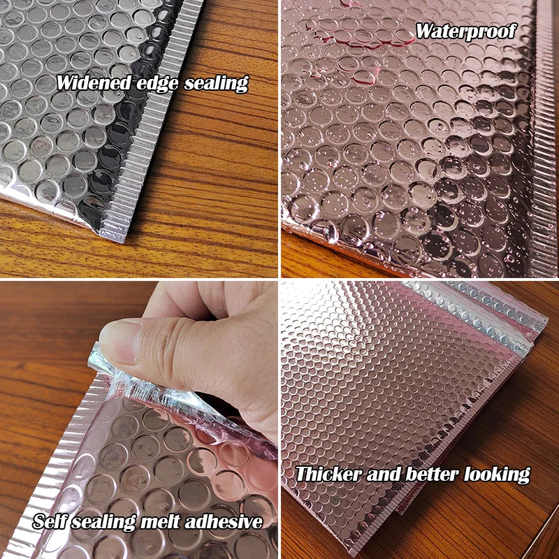 30/50Pcs Metallic Rose Gold Bubble Mailers Foil Padded Bags Postal Bags Gift Packaging Shipping Envelopes Waterproof Mailing Bag