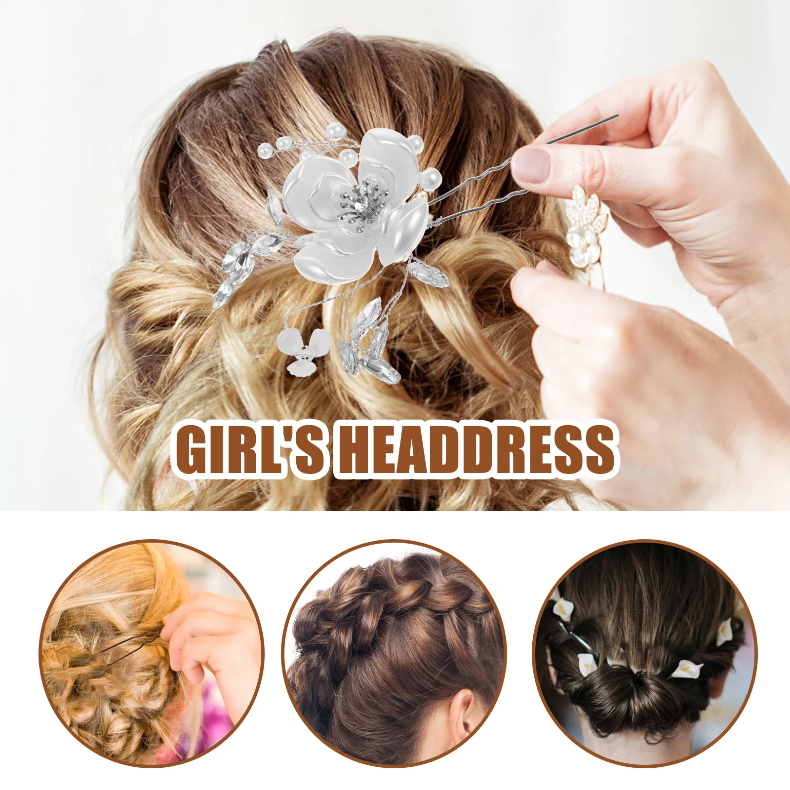 

Wedding Hair Accessories 3 Pieces Pink Crystal Pearl Hairpins U-shaped Bridal Clips For Prom Women Hairstyles Parties Dinners