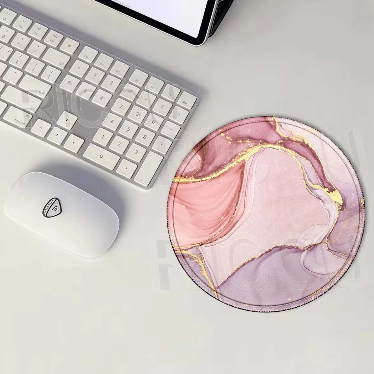 Pink Round Mouse Pad Marble Texture Circular Rubber Mousepad Office Non-Slip Mouse Mat Gaming PC Deskmat Keyboard Accessories