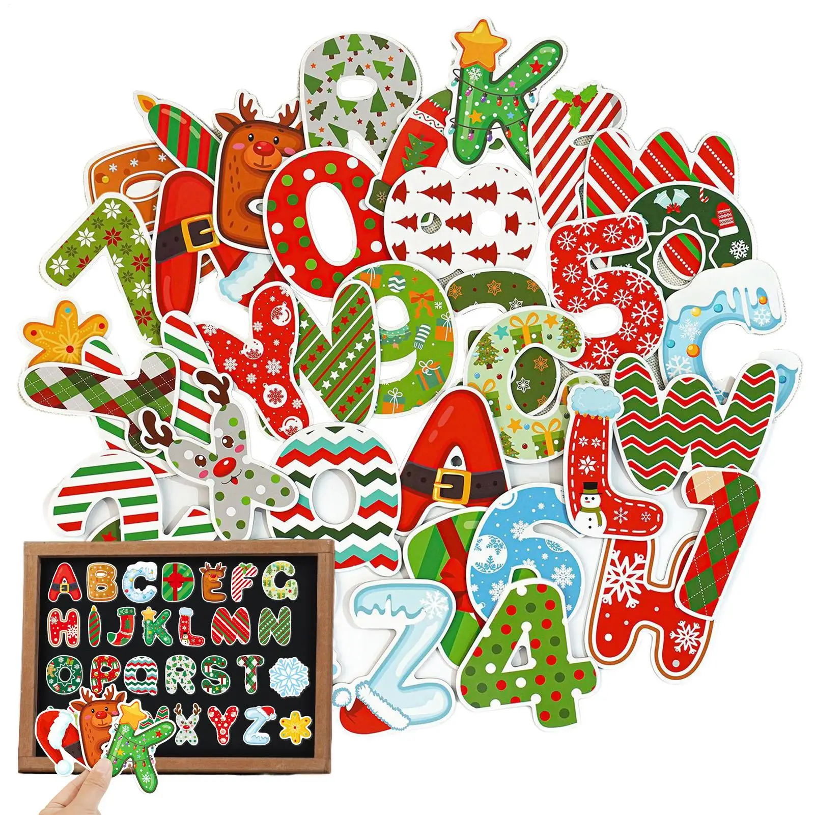 38pcs Cute Refrigerator Magnetic Stickers Christmas Alphanumeric Pre-school Kids Spelling Learning Refrigerator Magnetic Toys