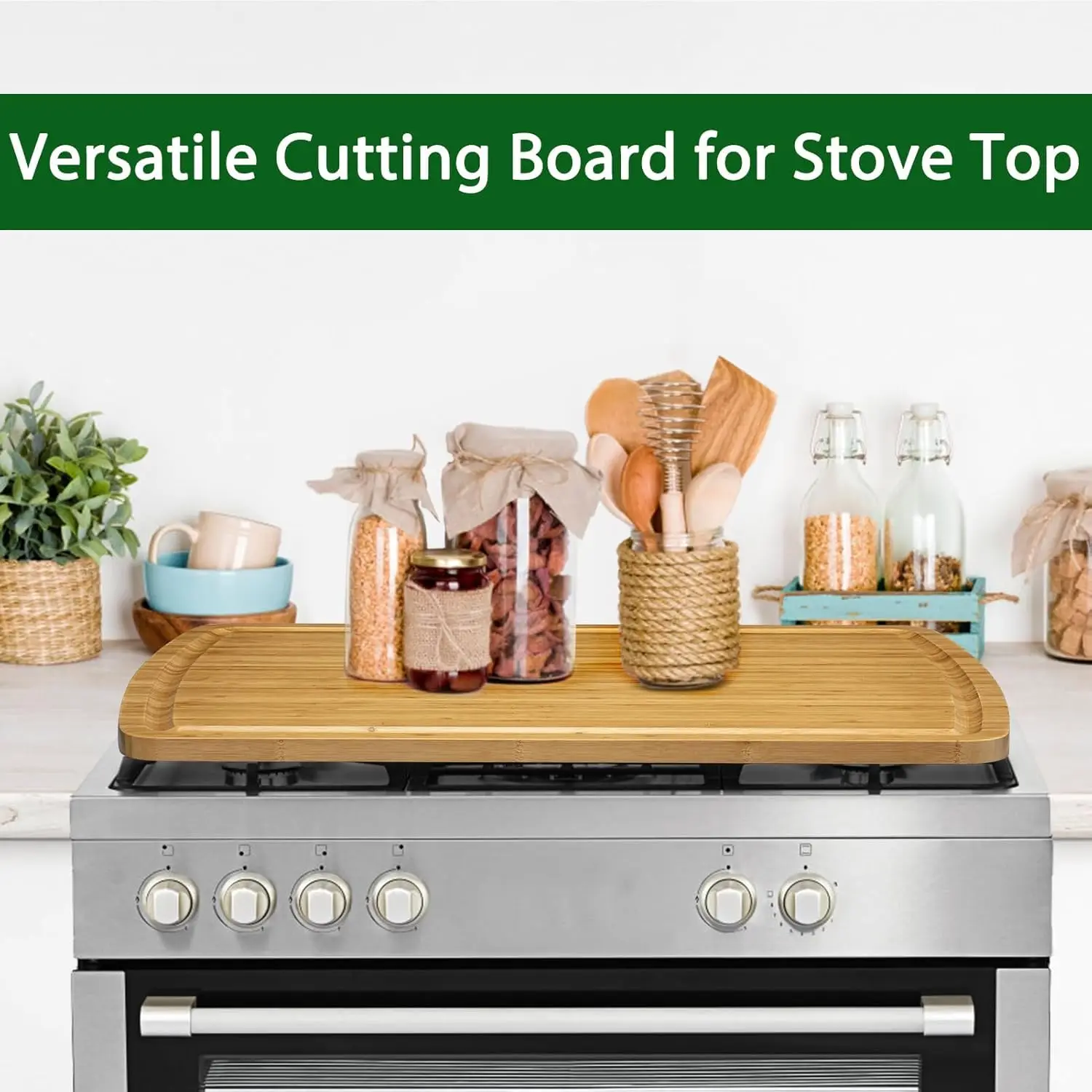 Bamboo Cutting Boards for Kitchen, Extra Large Wood Cutting Board with Deep Juice Groove and Handle Heavy Duty Chopping board, 30" x 20" Knife Friendly Serving Tray with Handles view 5