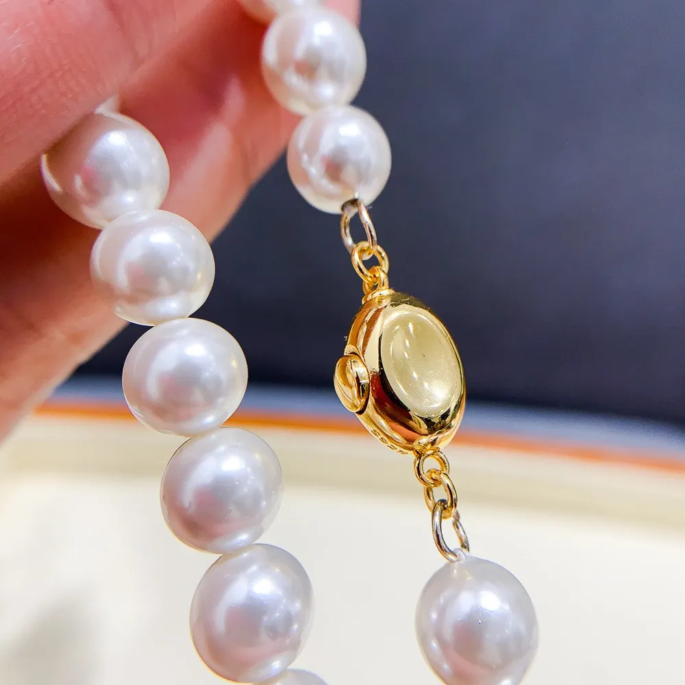 

DIY Pearl Accessories S925 Sterling Silver Single-row Necklace Button Gold Silver Bracelet Beaded K173