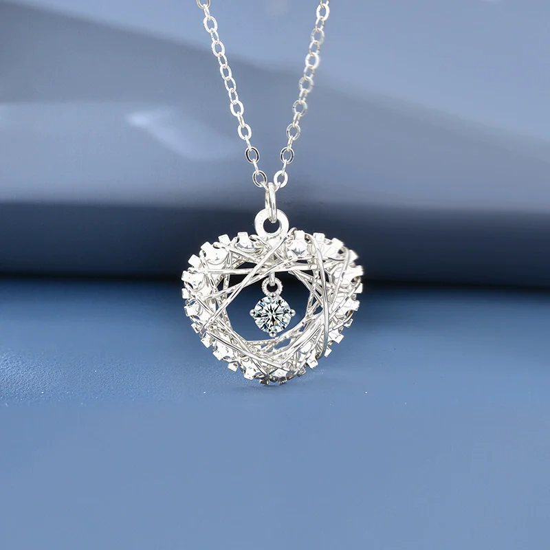 

S925 sterling silver women's necklace gold-plated moissanite heart-shaped woven fashion jewelry party accessories
