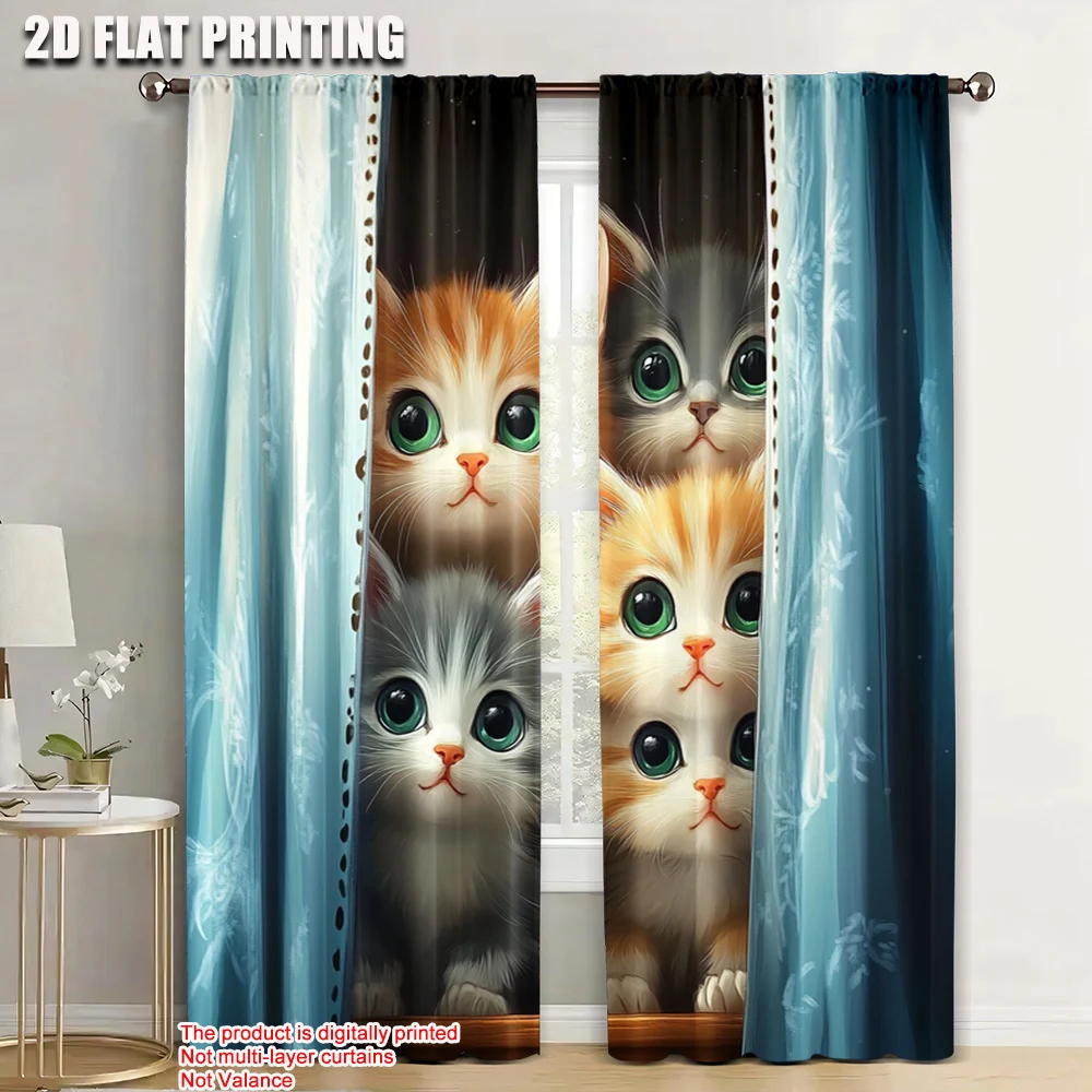 

2pc, Window Drapes kitty Machine Washable Polyester,Without Electricity Versatile Suitable for Holiday Decorations