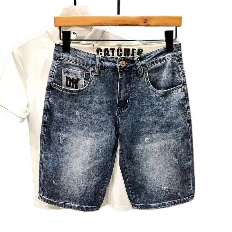 

Новые летние мужские джинсовые шорты Slim Fit: эластичные, повседневные, универсальные, длиной до колена, со средней посадкой, прямые, для делового и повседневного стиля