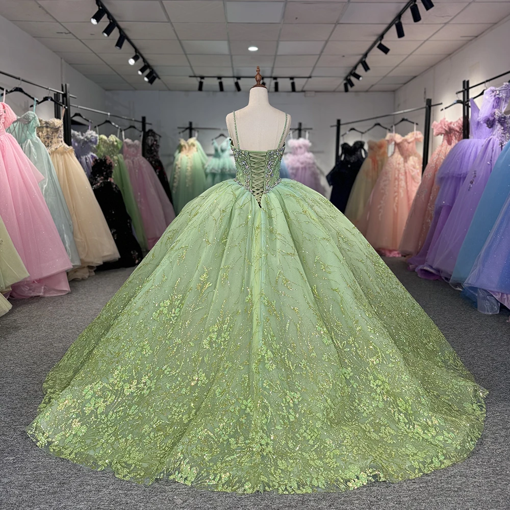 Green Glittering Customized Crystal Quinceanera Dresses Off Shoulder Birthday Party Beaded Ball Gown Vestidos de 15 años DY6787