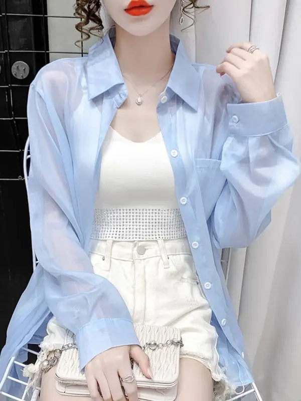 ملابس واقية من الشمس من الشيفون والحرير الجليدي قابلة للتنفس للنساء لصيف 2025 سترة قميص فضفاضة رفيعة جديدة متعددة الاستخدامات للاستخدام الخارجي #2