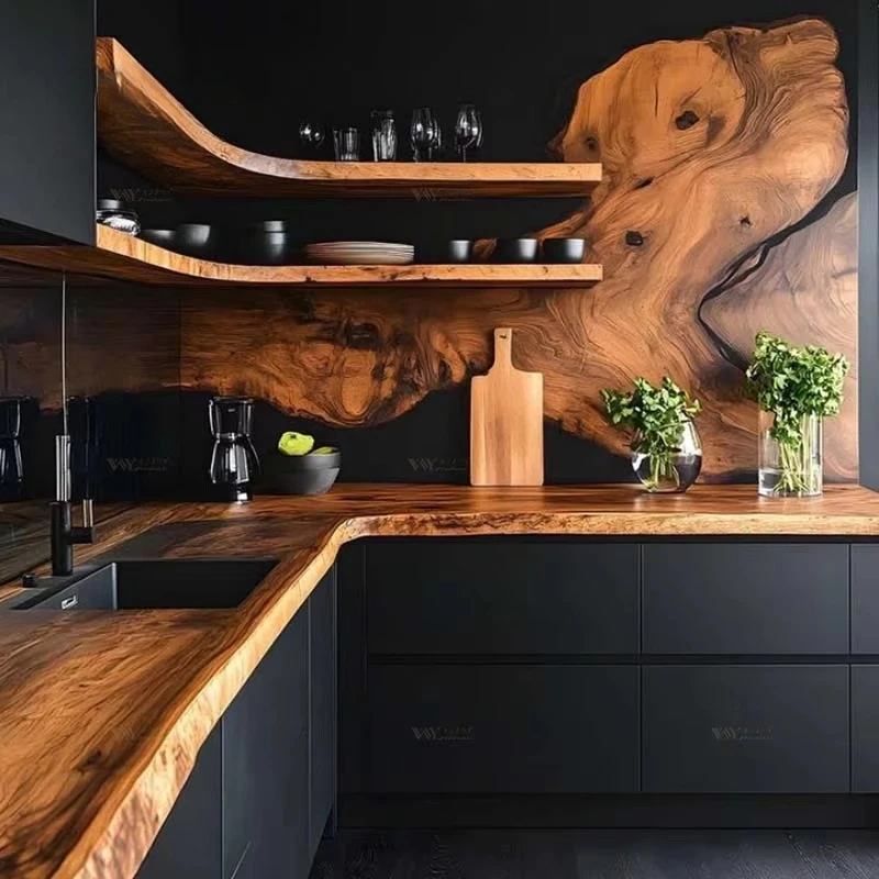 High-Quality Creative Countertop & Bar Tops Artistic Suar Monkeypod & Black Walnut Live Edge Slabs