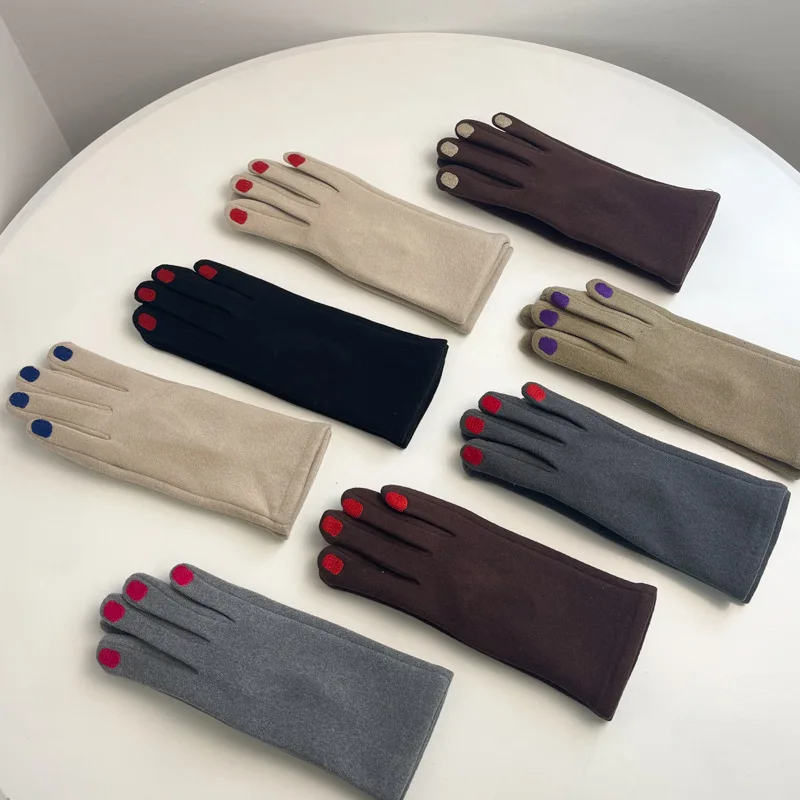 Modische Nagellack-Handschuhe Elegante Damen Winter Vintage Vollfinger-Handschuhe Dicke Touchscreen-fähige Warme Fäustlinge für Frauen – Detail 1