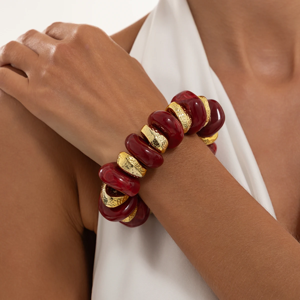 Ingemark Retro Buntes Dickes Harz-Acryl-Perlenarmband für Damen, Übertriebenes Mehrschichtiges Stapelbares Elastisches Armband, Party-Schmuck – Detail 4