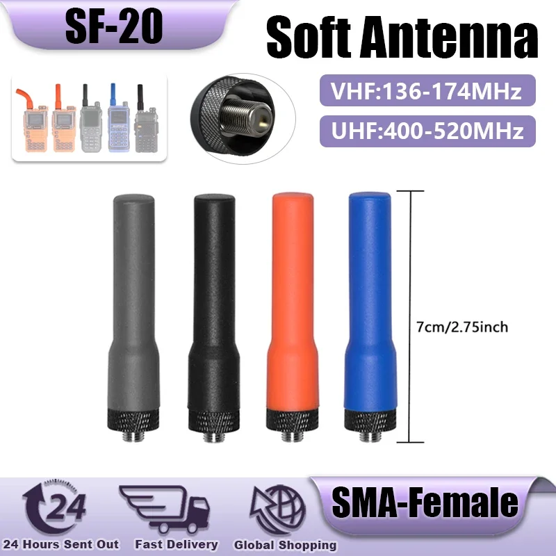 SF-20 Mini Soft Antenna VHF UHF Dual Band SMA-Female For Baofeng UV-32 UV-5R MINI UV-21 PRO Quansheng UV-K6 UV-K58 Walkie Talkie