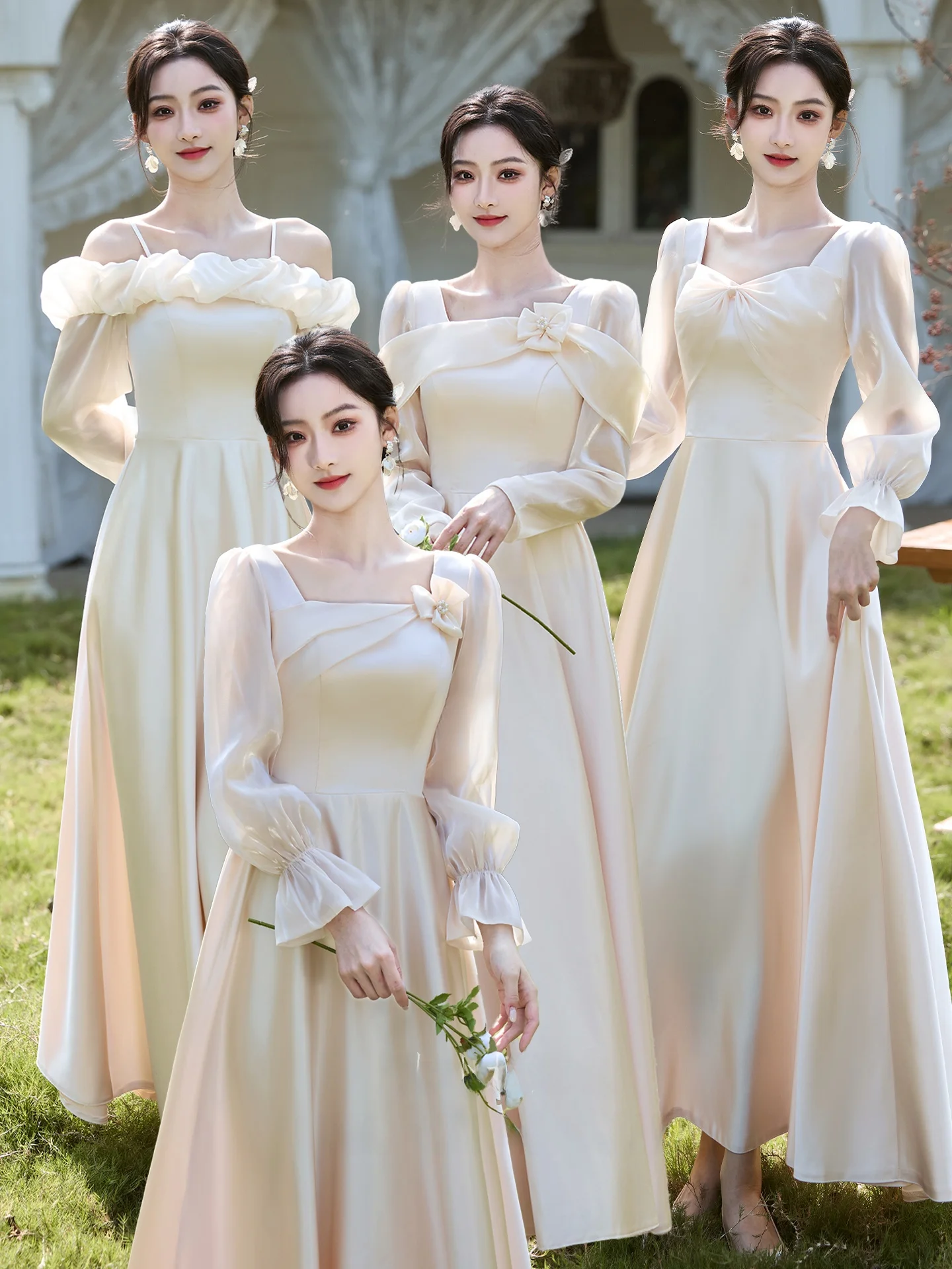 

Bridesmaid Gown Satin Long Sve High-End Champagne Color Large Size Sister up Bridesmaid Dr Can Be Worn Regularly