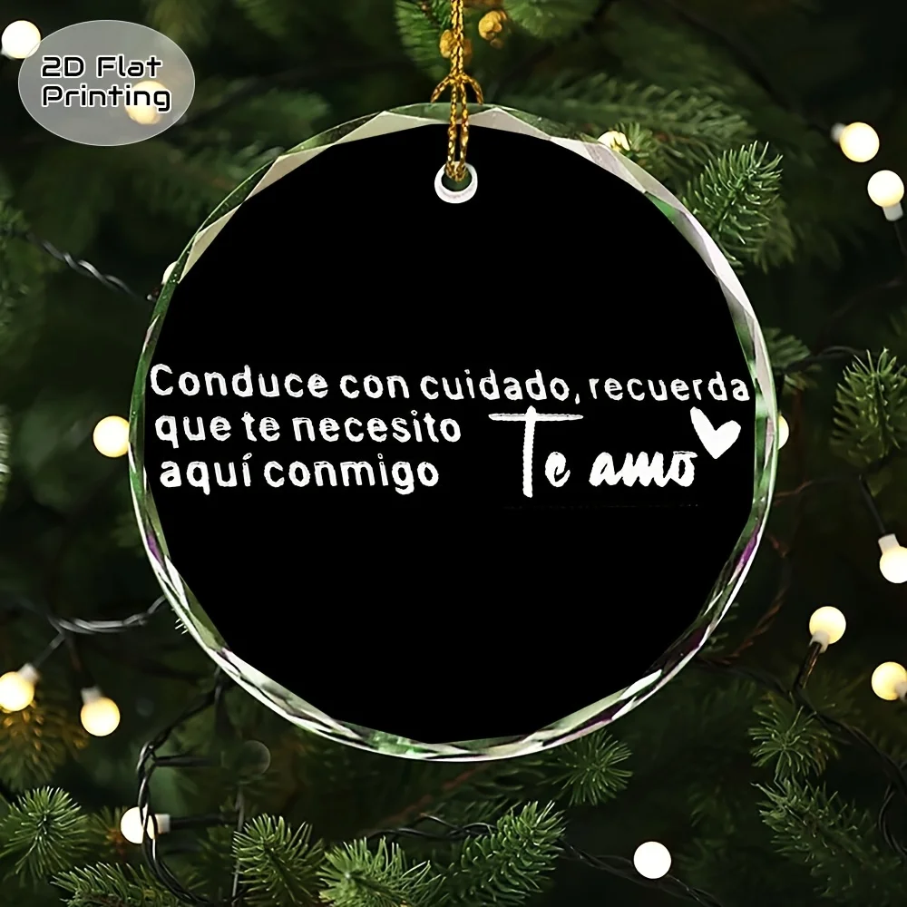 

With driving carefully, I love you Christmas crystal ornaments, gold ribbon gift box, elegant souvenir pendant, suitable