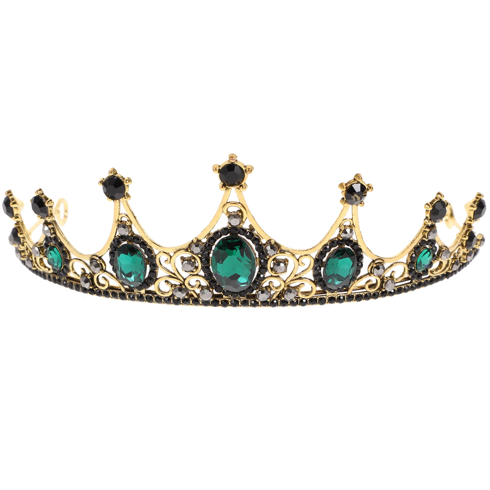 

Baroque Green Crystal Tiara Crowns Alloy Vintage Hair Jewelry Hair Accessories for Wedding Engagement