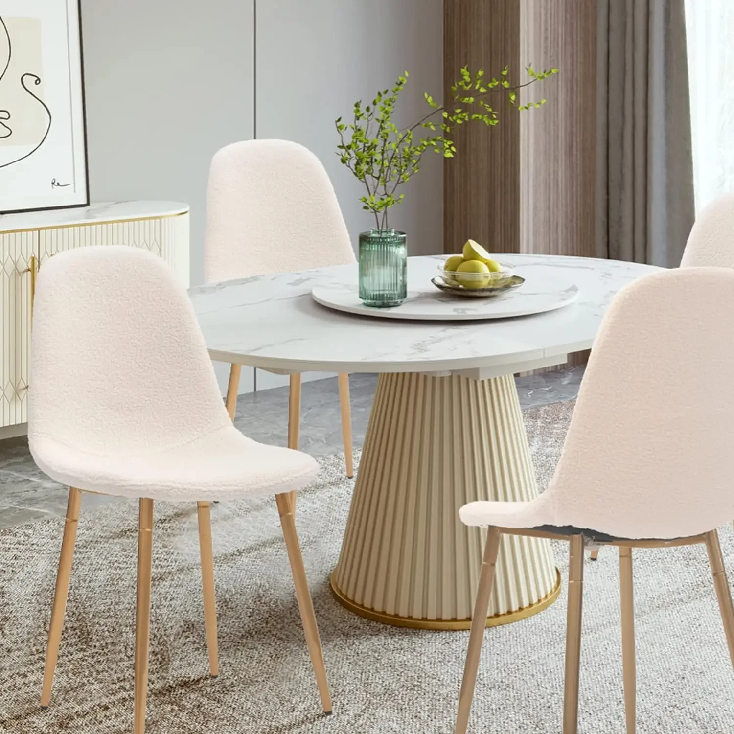 Velvet Dining Chairs Set of 4 with Velvet Cushion Seat Back and Metal Legs for Kitchen,Living Room,Cream