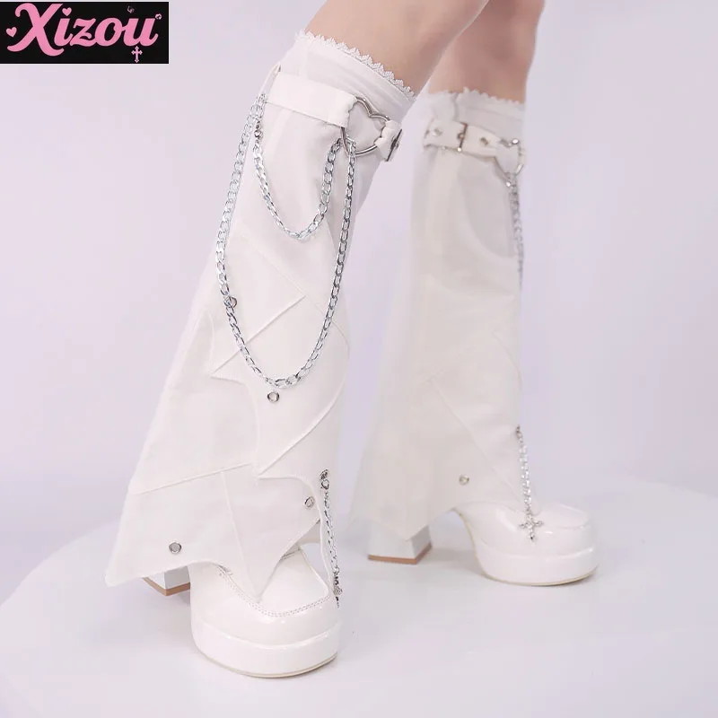 Dark Goth Style Leg Cover Hot Girl Slim Subculture Y2k Love Chain Stacking Socks Cover Wear Cool Spicy Women