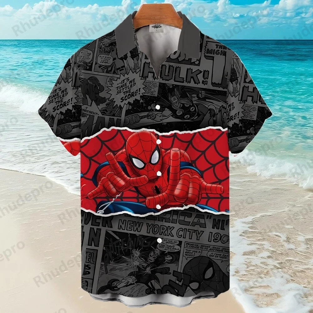 

Casual Fashion Men's Summer Hawaiian Shirt Spider-Man Cartoon Painting Digital Women Short Sleeve Shirt Camisas Para Hombres